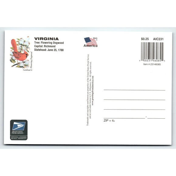 Greetings From Virginia Large Letter Chrome Postcard USPS 2001 Military Cannon - Picture 2 of 2